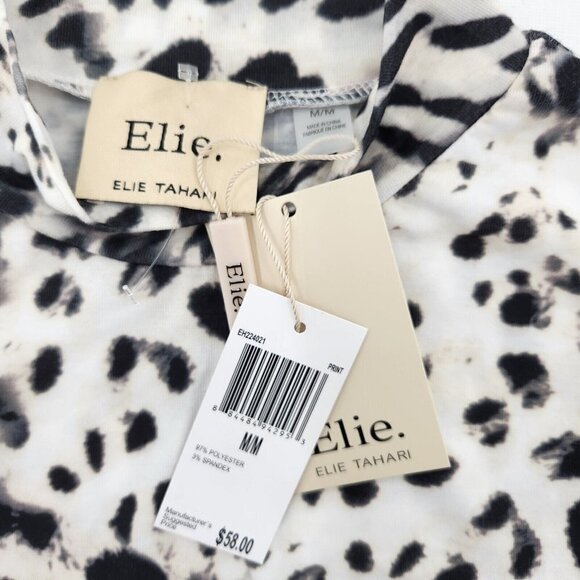 Elie Tahari Womens Size Medium Leopard Print Long Sleeve Mock Neck Shirt Top - Picture 2 of 7